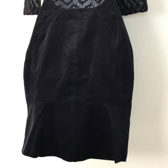 L’AGENCE Chevron Metallic Open Knit Yoke Velvet Pencil Dress Black Size 6 - Picture 5 of 12